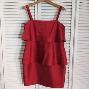 Red silk Moschino tiered cocktail dress